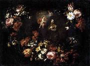 Garland of Flowers with St Anthony of Padua unknow artist